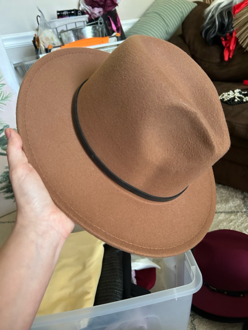 Women’s Brown Felt Fedora Hat with Black Band